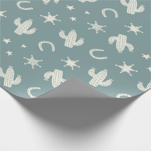 Papier Cadeau Cactus mignons et Badges shérifs turquoises
