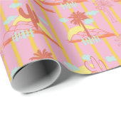 Papier Cadeau Cactus mignons, rayures Jaunes Soleil & Nuages (Coin rond)
