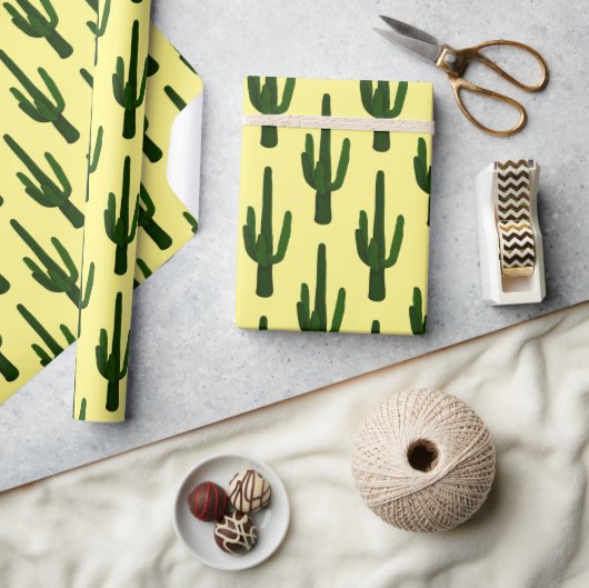 Papier Cadeau Cactus moderne Jaune et vert (Artisanat)