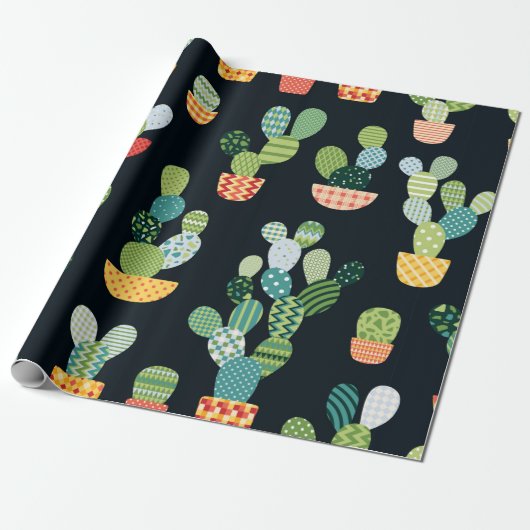 Papier Cadeau Cactus motif sans soudure en style patchwork avec (Déroulé)