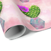 Papier Cadeau Cactus rose cool tendance (Coin rond)
