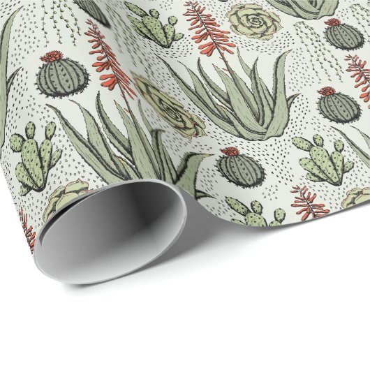 Papier Cadeau Cactus Succulent Aloe Vera Vert Clair (Coin rond)