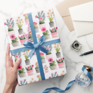 Papier Cadeau Cactus Succulent Motif Aquarelle Western Chic