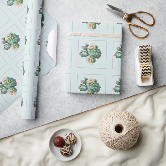 Papier Cadeau Cactus succulent turquoise (Artisanat)