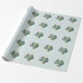 Papier Cadeau Cactus succulent turquoise (Déroulé)