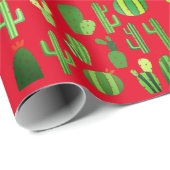 Papier Cadeau Cactus sur Red Feliz Navidad (Coin rond)