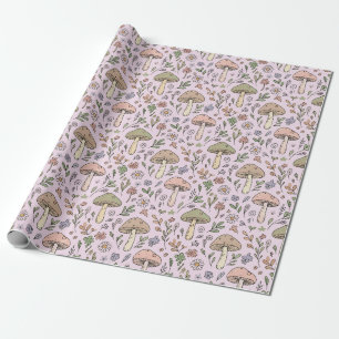 Papier Cadeau Cadeau à motif continu de champignons rose pâle