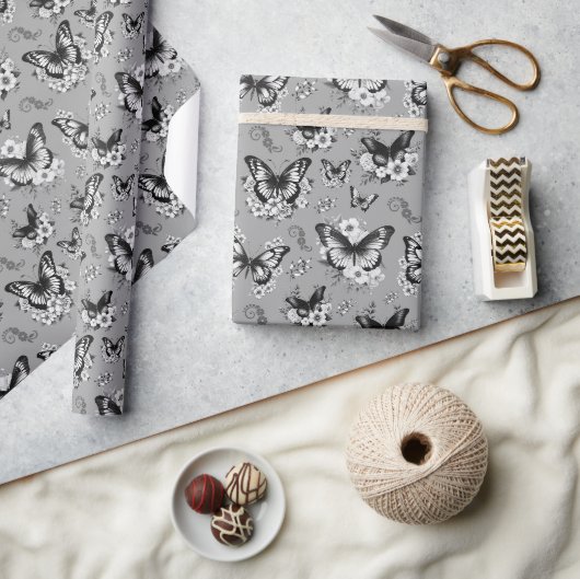 Papier Cadeau Cadeau à motif de papillon gris (Artisanat)