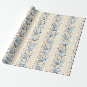 Papier Cadeau Cadeau aquarelle à rayures florales d'hortensia bl