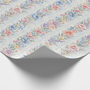 Papier Cadeau Cadeau aquarelle à rayures florales vintage bleu