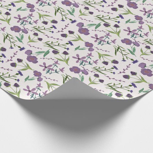 Papier Cadeau Cadeau aquarelle florale verte et violette pour el (Coin)