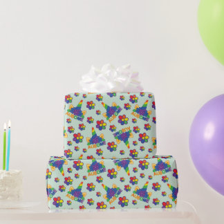 Papier Cadeau Cadeau Ausome Autism Licorne Floral Neurodivergent