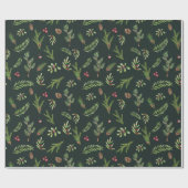 Papier Cadeau Cadeau botanique moderne de Noël vert (Plat)