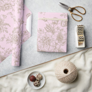 Papier Cadeau Cadeau chinoiserie rose tendre