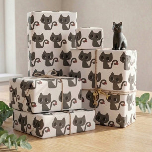 Papier Cadeau Cadeau d'anniversaire à motif de chat noir mignon