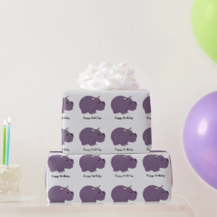 Papier Cadeau Cadeau d'anniversaire avec fond de couleur Hippo D