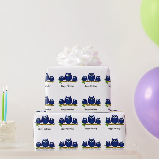 Papier Cadeau Cadeau d'anniversaire de conception de hiboux bleu (Cadeaux de fête)