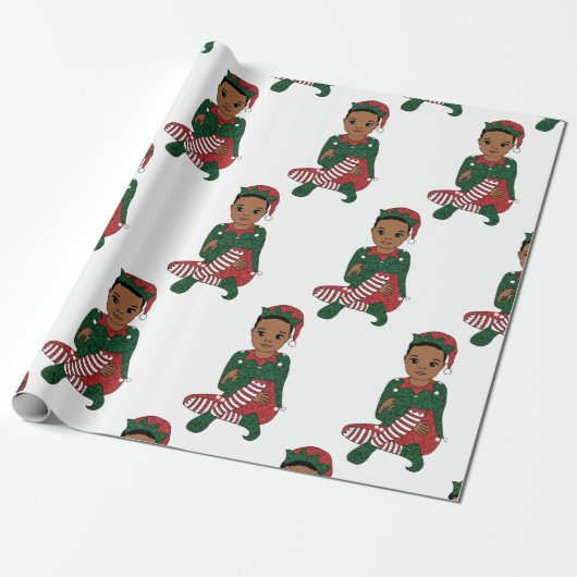 Papier Cadeau Cadeau d'anniversaire de garçon noir melanin garço (Déroulé)