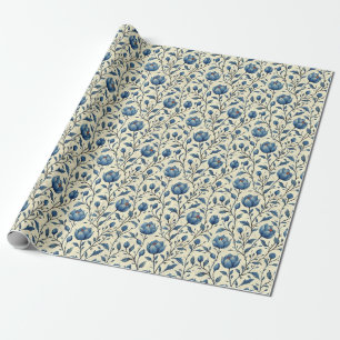 Papier Cadeau Cadeau d'anniversaire Fleur et feuille bleues in