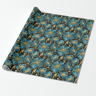Papier Cadeau Cadeau d'anniversaire Floral bleu et or