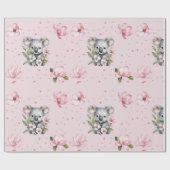 Papier Cadeau Cadeau d'aquarelle rose Magnolia Koala Ours (Plat)