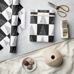 Papier Cadeau Cadeau d'arbre de Noël festif noir et blanc