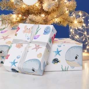 Papier Cadeau Cadeau de baby shower aqua sous la mer 