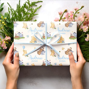 Papier Cadeau Cadeau de Baby Shower pour garçon bleu Winnie l'ou