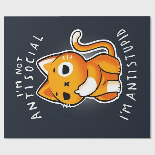 Papier Cadeau Cadeau de chat mignon antisocial | Chat pour la Sa (Plat)