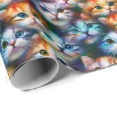 Papier Cadeau Cadeau de chat | Visages de chats mignons (Coin rond)
