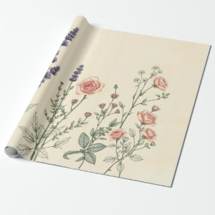 Papier Cadeau Cadeau de croquis de jardin français vintage