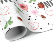 Papier Cadeau Cadeau de la mignonne Lady Bugs 1er anniversaire (Coin rond)