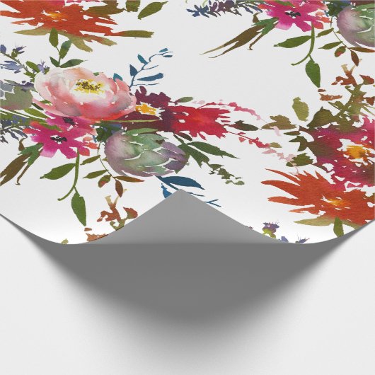 Papier Cadeau Cadeau de mariage botanique floral rouge boho élég (Coin)