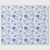 Papier Cadeau Cadeau de mariage toile florale bleu blanc françai (Plat)