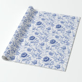 Papier Cadeau Cadeau de mariage toile florale bleu blanc françai (Déroulé)