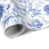 Papier Cadeau Cadeau de mariage toile florale bleu blanc françai (Coin rond)