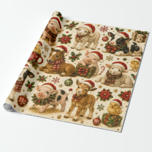 Papier Cadeau Cadeau de motif d'animaux de ferme de Noël mignon