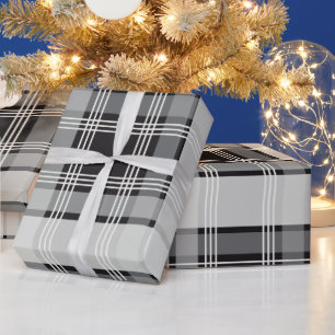 Papier Cadeau Cadeau de Motif Plaid Blanc Noir