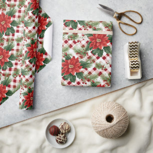 Papier Cadeau Cadeau de Noël à motif à carreaux rouge et blanc d