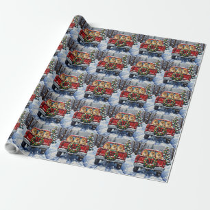 Papier Cadeau Cadeau de Noël camion rouge Pomeranian Fêtes