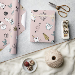 Papier Cadeau Cadeau de Noël de fille rose mignonne