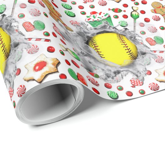 Papier Cadeau Cadeau de Noël de softball (Coin rond)