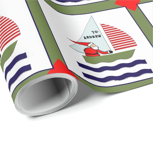 Papier Cadeau Cadeau de Noël de thème nautique (Coin rond)