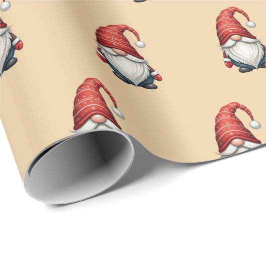 Papier Cadeau Cadeau de Noël Gnome Festive sur Apricot (Coin rond)