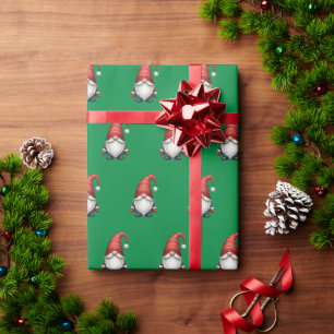 Papier Cadeau Cadeau de Noël Gnome Festive sur Deep Green