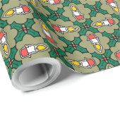 Papier Cadeau Cadeau de Noël Holly et bougies : Vert (Coin rond)