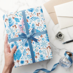 Papier Cadeau Cadeau de Noël Moderne Bleu Gelé