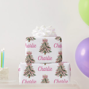 Papier Cadeau Cadeau de Noël personnalisé Arbre de Noël rose