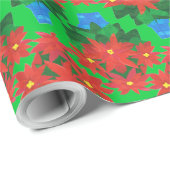 Papier Cadeau Cadeau de Noël personnalisé : Poinsettias, Vert (Coin rond)