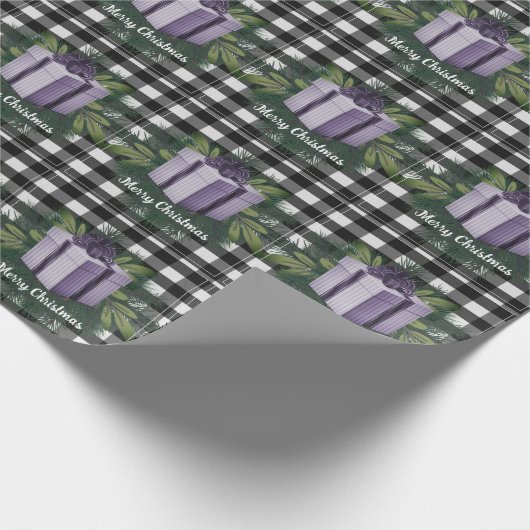 Papier Cadeau Cadeau de Noël Plaid Buffalo | Noël pourpre (Coin)
